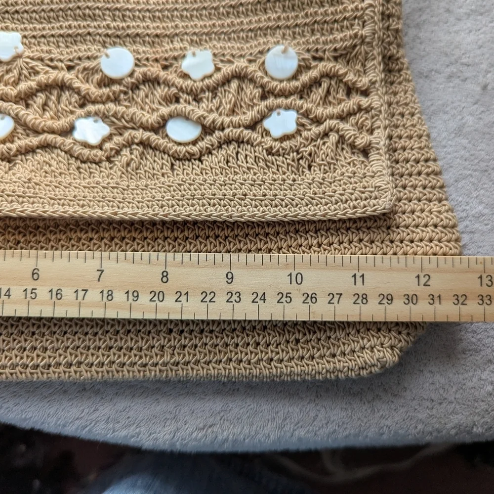 NWOT Beige Crochet Clutch Motherof Pearl Accents